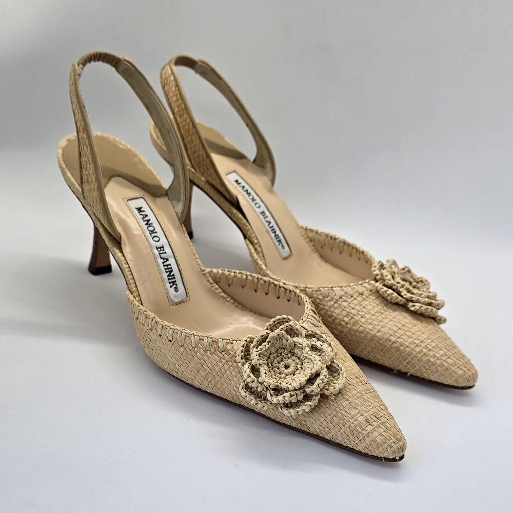 Manolo Blahnik Raffia Slingback Pumps IT36/US6 - Picture 11 of 16